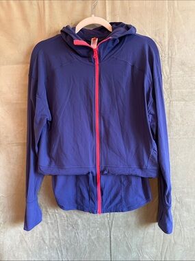 #939 Lucy Navy Hooded Varsity Jacket with Pink Zipper